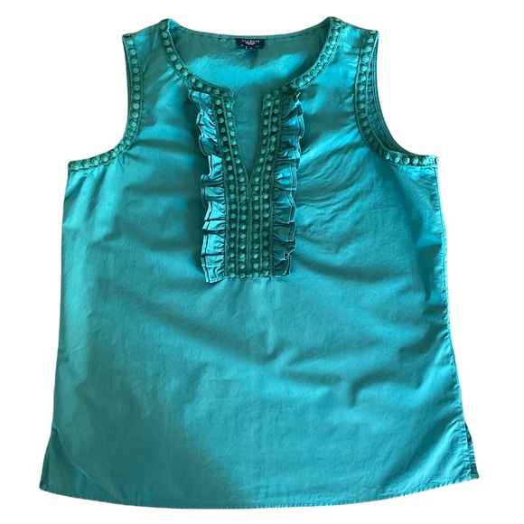 Talbots Tops - Talbots Women's Tank Top Sleeveless Cotton Top Green Ruffle Dot Small A